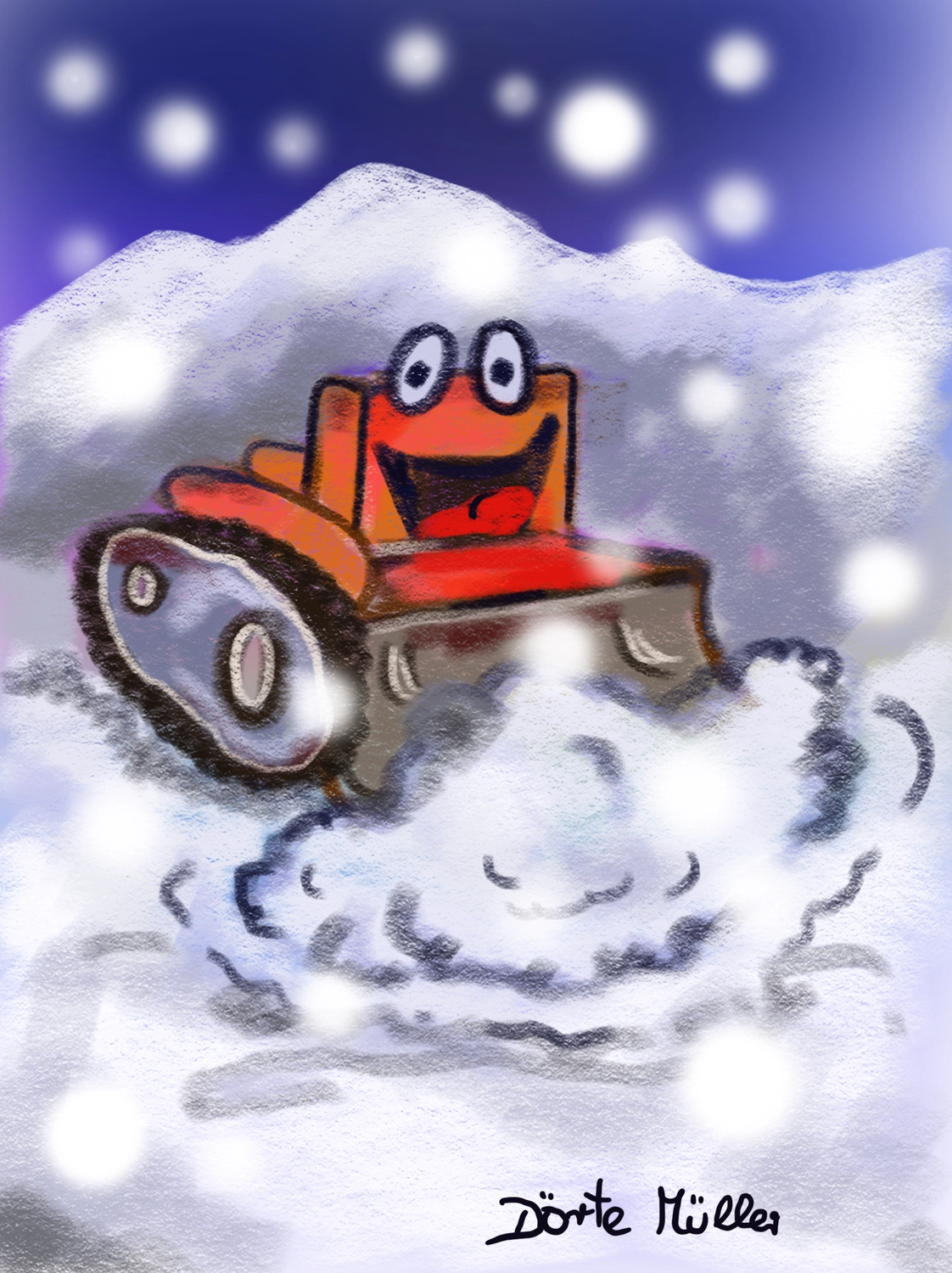 Skizze einer Maschine im Schnee